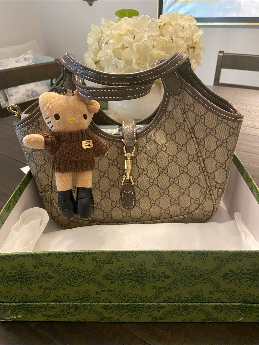 Gucci Brown/Beige GG Canvas Shoulder Bag with Charm